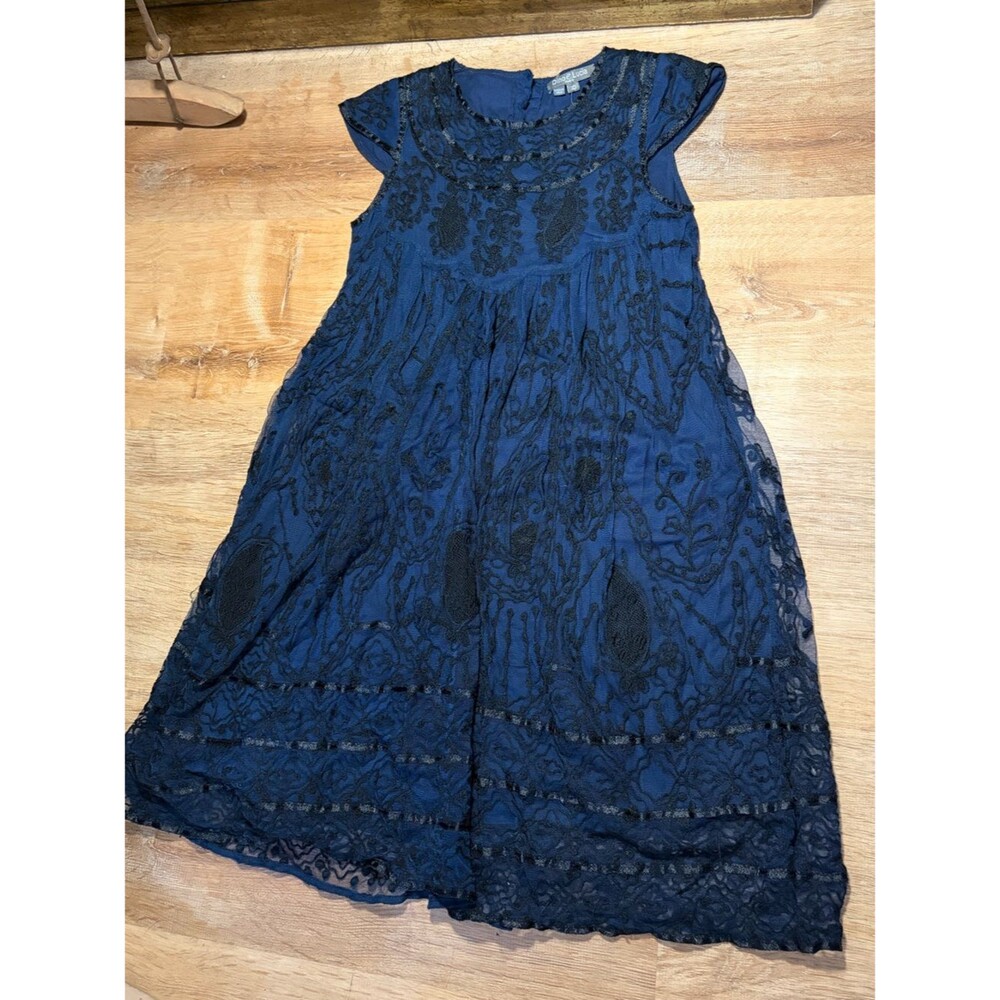 Vintage Dino e Lucia Girls Gothic Navy Blue Lace Overlay Dress
